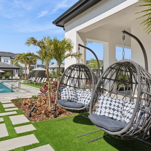 seating outside near a pool